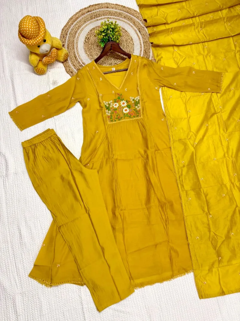KF 2108 Kalaai Mull Chanderi Embroidery Kurti With Bottom Dupatta 